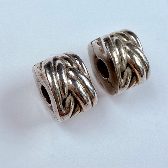 Pandora Pair 2 Braided Clip Sterling Silver 925 Charms Retired ALE - Picture 1 of 7